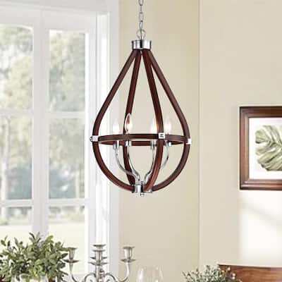 Wood and Chrome 4-Light Teardrop Chandelier