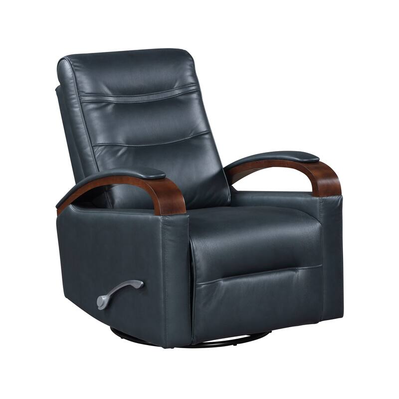 Meredith 31.5" Faux Leather Swivel Glider Recliner - Rubberwood Arm - Dark Blue