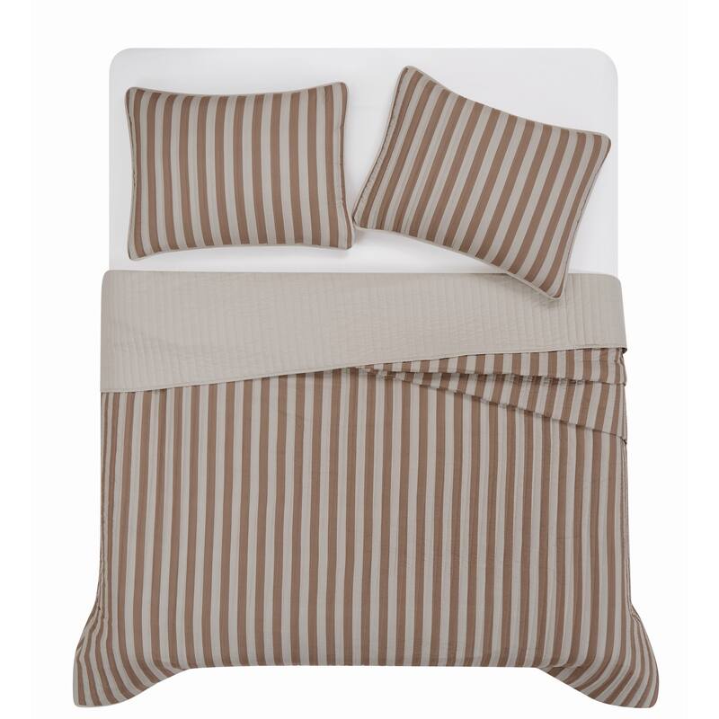 Truly Soft Weston Stripe Brown 3 Piece Quilt Set