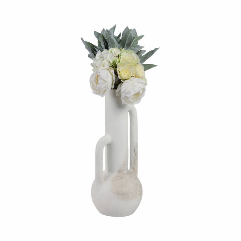 Pottery Woven Decorative Vase with Sculptural Design - 19" White