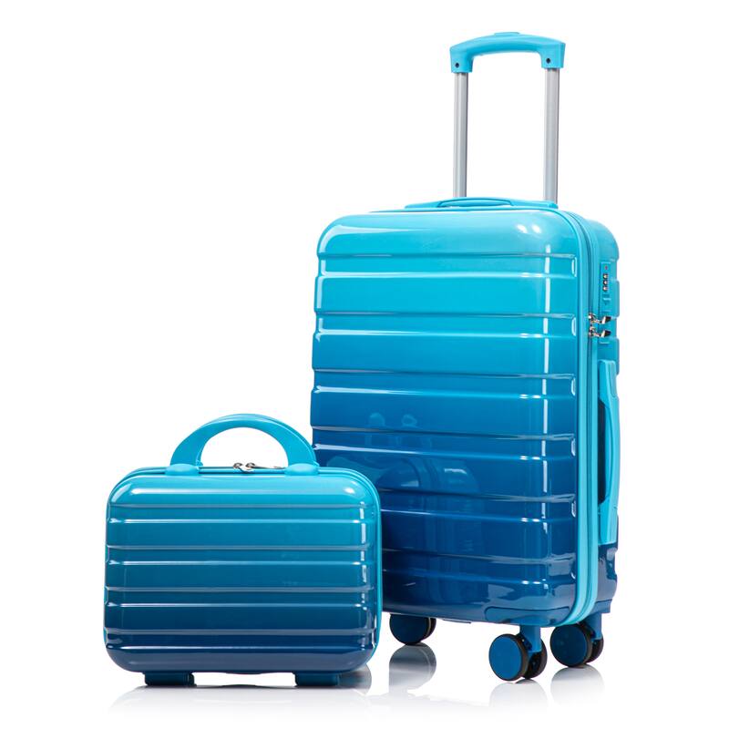 14In 20In 2 pcs in PC Spinner Wheel Luggage, Carry on Suitcase, With Gradient Color and Combination Lock - Navy+Light Blue