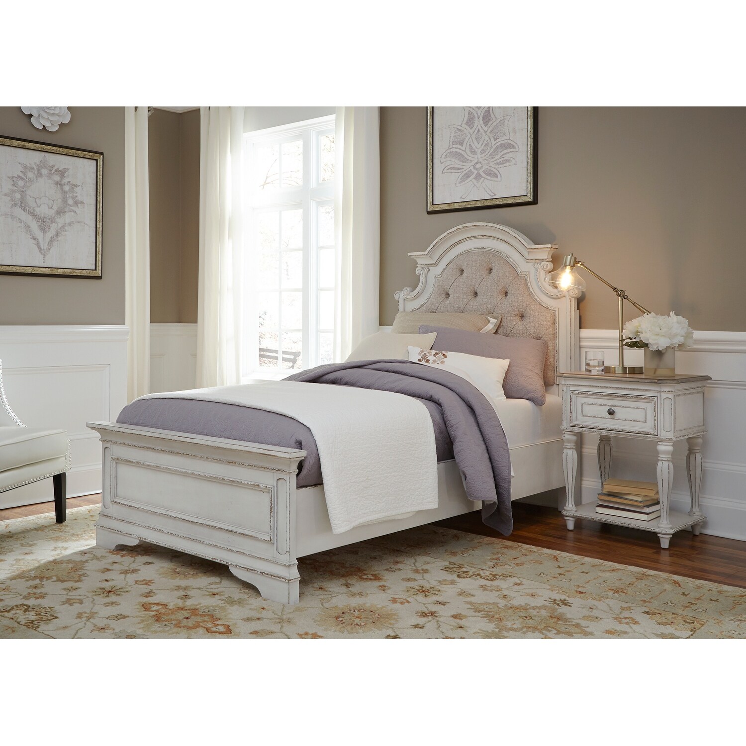 Shop Magnolia Manor Antique White Upholstered Bed On Sale