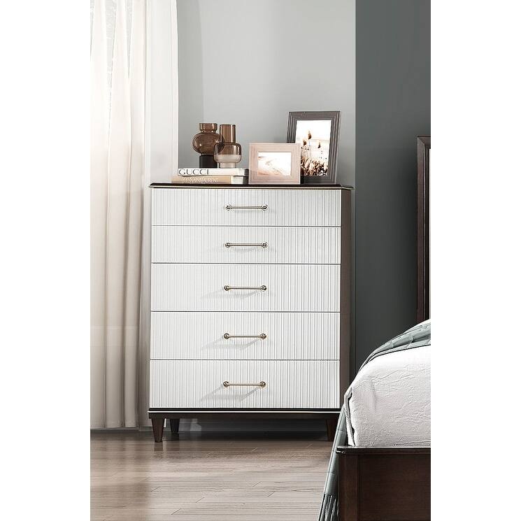 White and Cherry Finish 3pc Bedroom Set Bed Chest Nightstand