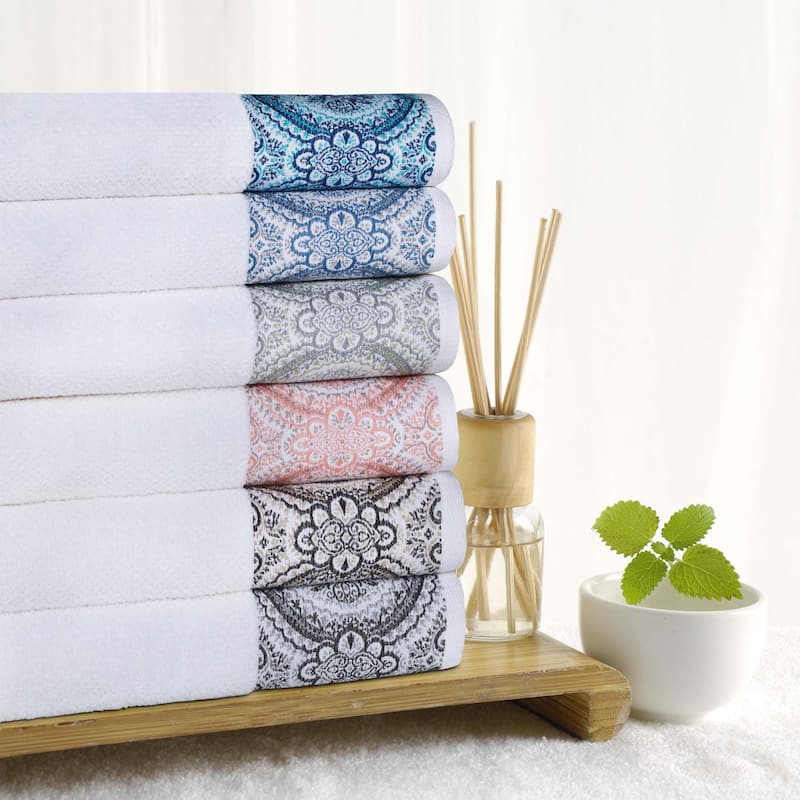 Superior Medallion Cotton Jacquard Soft Face Towel Washcloth Set of 12