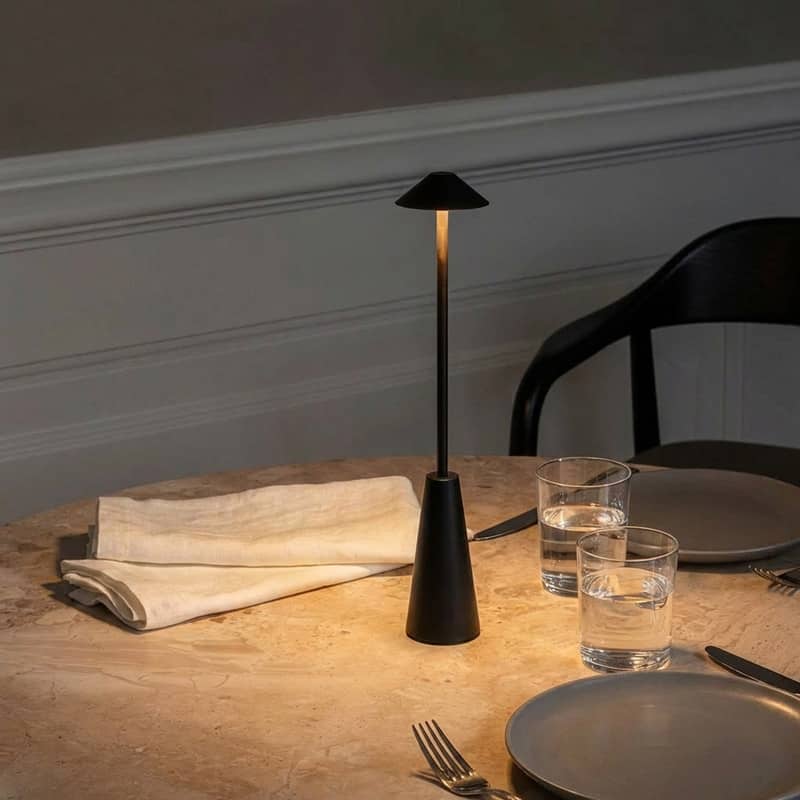 Brightech Enoki LED Classic Matte Black Modern Industrial Empire Dimmable Bedside Nightstand Desk Lamp