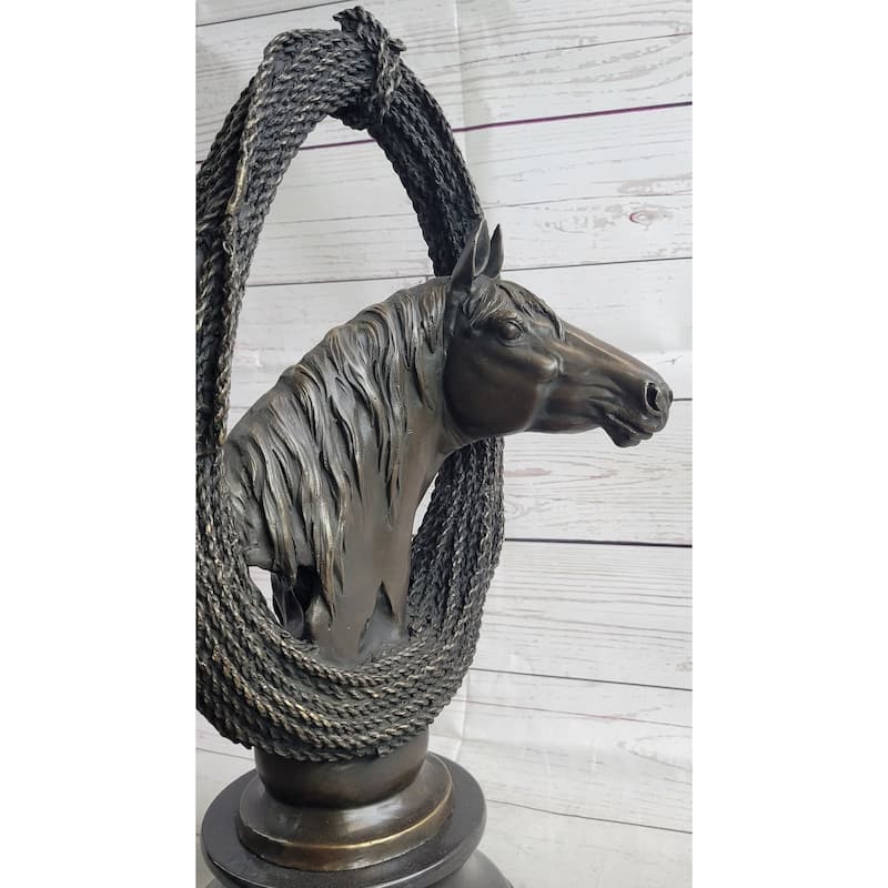 Equestrian Imitative Horse Lover Imitative Horses Bust Original Art Bronze Sculpture Statue Figure On Marble Base