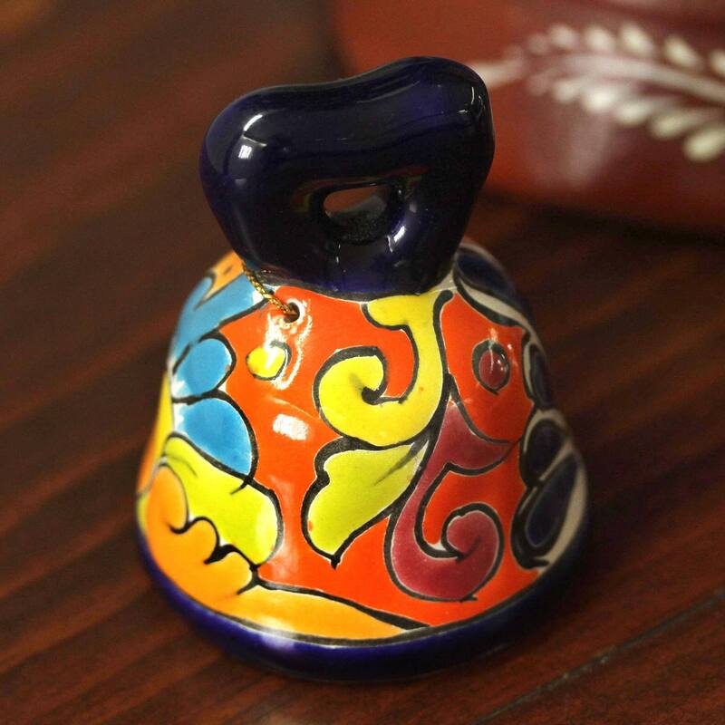 Handmade Ringing Talavera Ceramic Bell (Mexico) - 3.2" H x 2.4" Diam.
