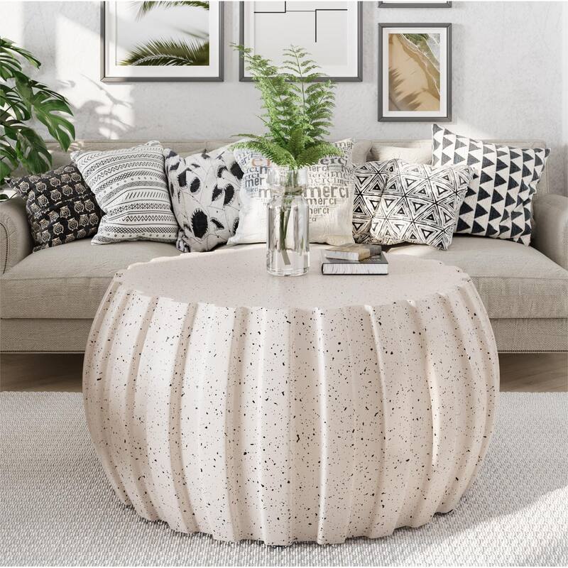 GDFStudio Sylas Magnesium Oxide Coffee Table for Indoor & Outdoor with Stylish Round Design