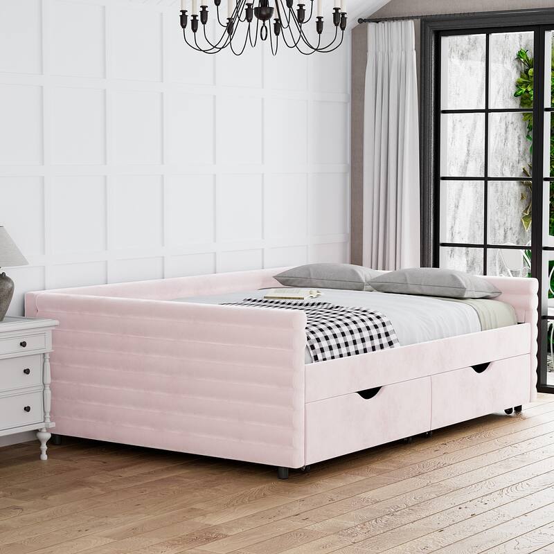 Ouyessir Modern Upholstered Tufted Daybed with Trundle & Drawers