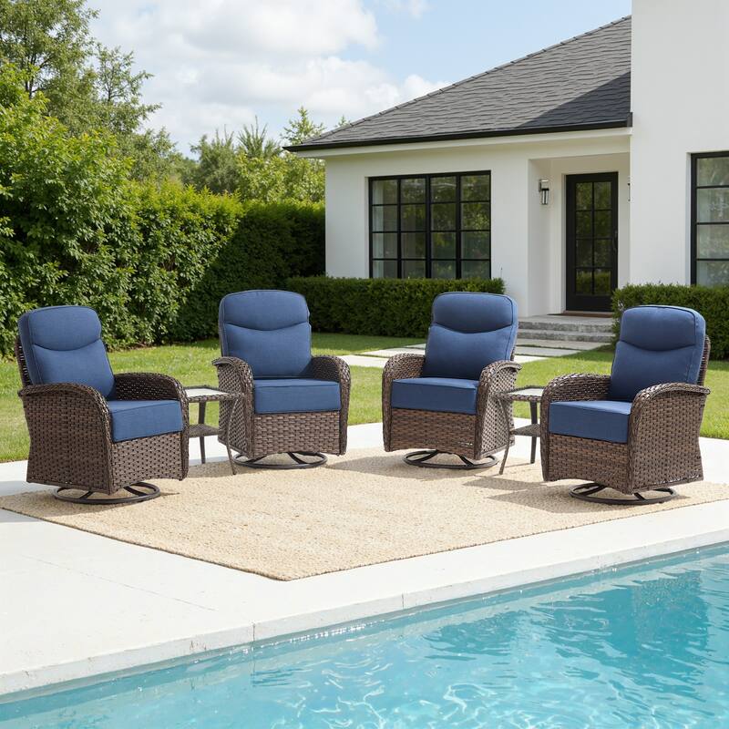 Meyreso 6-Piece Wicker Patio Swivel Glider Chairs with 6-Inch Thick Cushions and Side Table