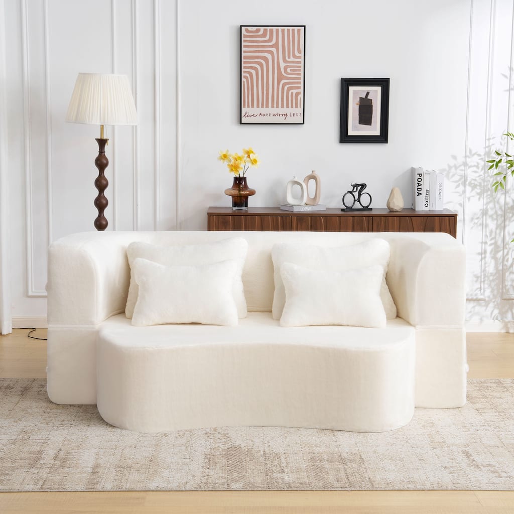 Foldable Loveseat Sofa Curved Futon Couch Convertible Queen Floor Bed