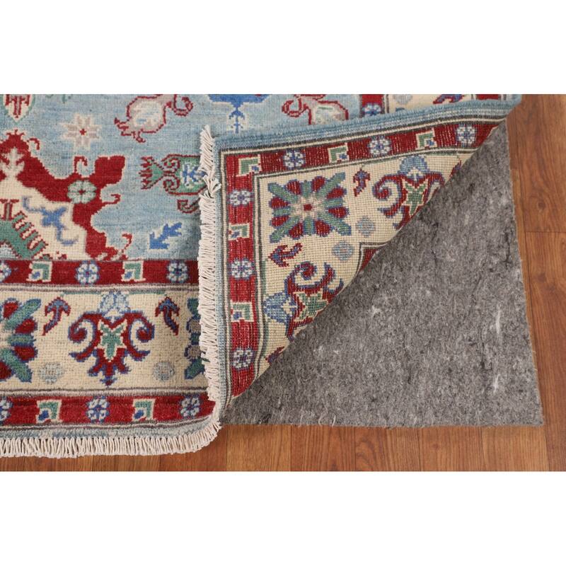 Light Blue Geometric Kazak Rug Handmade Wool Carpet - 4'11" x 6'6"