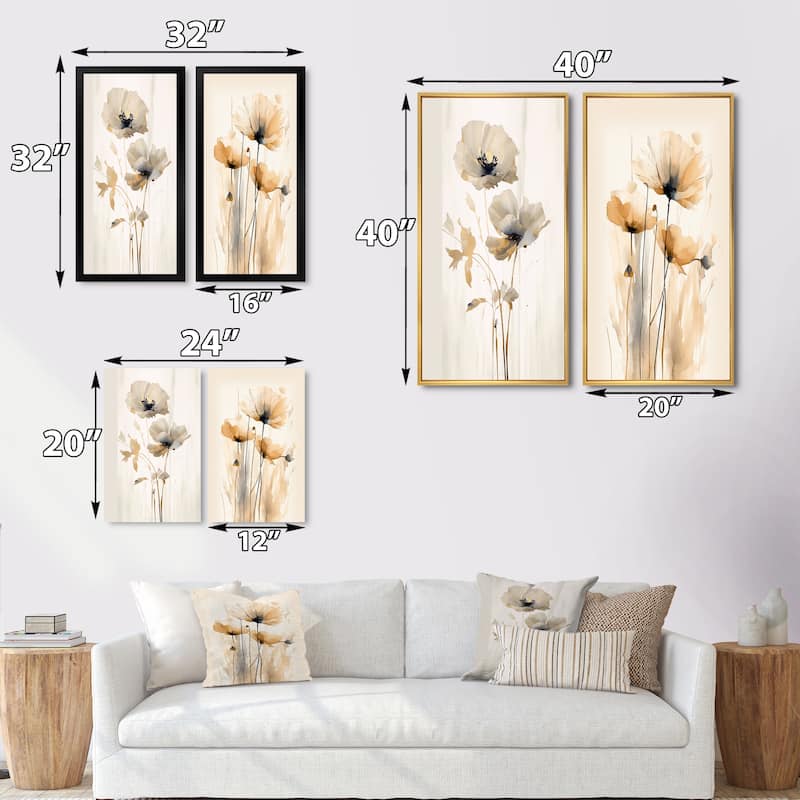 Designart "Vibrant Poppies" Floral Framed Wall Art Set Of 2 - White Wall Art Set Of 2