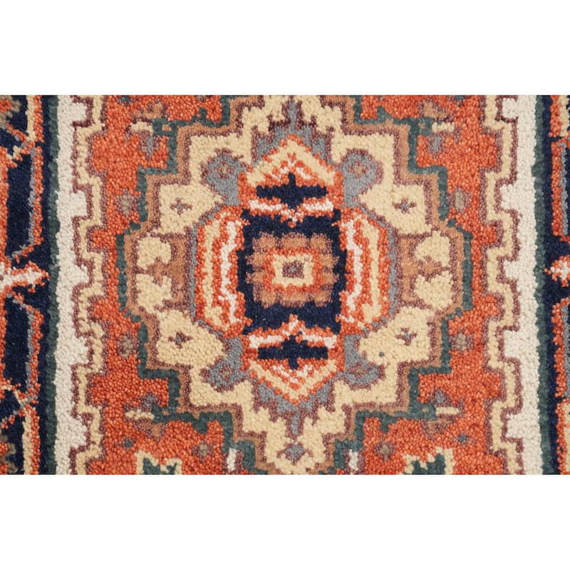 Hand Knotted Oriental 100% Wool Carpet Traditional Medallion Oranges & Rust Heriz (serapi) Area Rug - 3' 0'' X 2' 0''