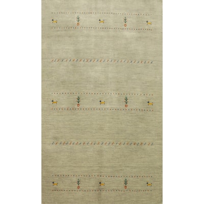 Hand Knotted Oriental 100% Wool Carpet Tribal Animal Pictorial Beige & Ivories Gabbeh Area Rug - 5' 10'' X 3' 9''