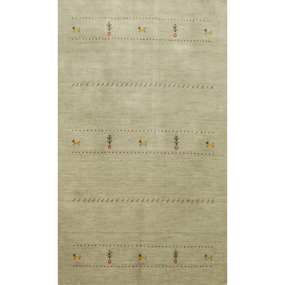 Hand Knotted Oriental 100% Wool Carpet Tribal Animal Pictorial Beige & Ivories Gabbeh Area Rug - 5' 10'' X 3' 9''