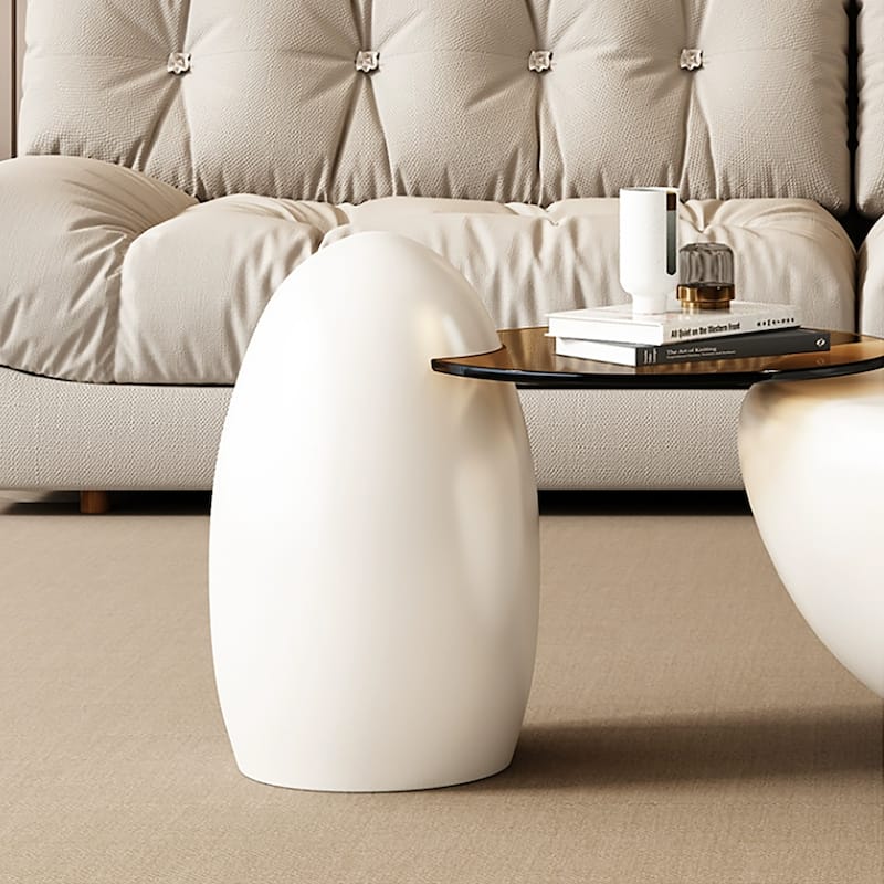 Nesting 42" Modern Round Creamy White Coffee Table, 2 pieces for Living Room - 62