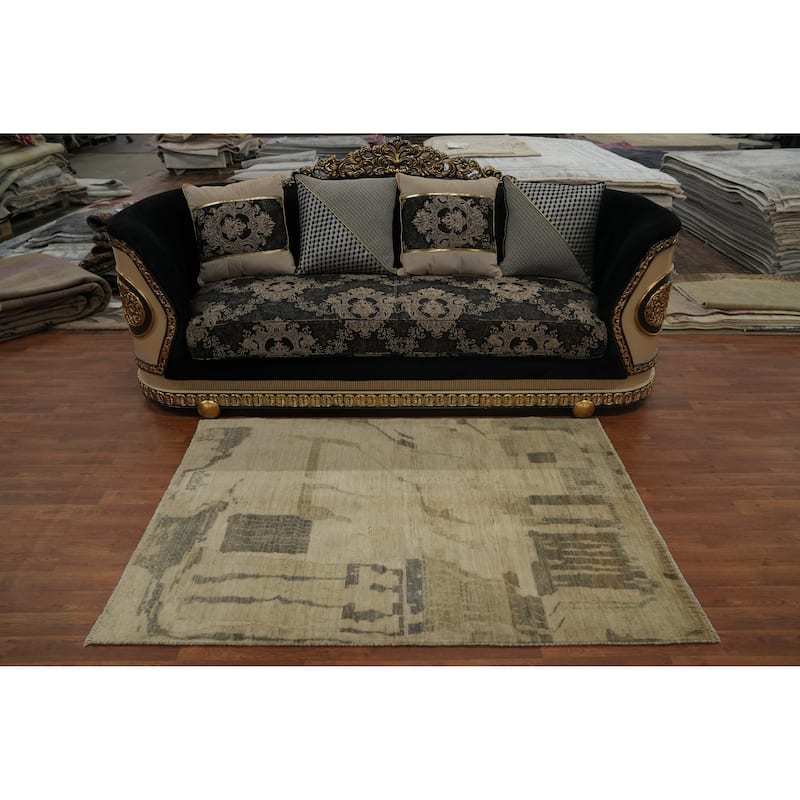 Hand Knotted Oriental 100% Wool Carpet Transitional Modern Beige & Ivories Oushak Area Rug - 5' 8'' X 3' 11''