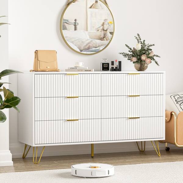 FURNIWAY Fluted Drawer Dresser for Bedroom
