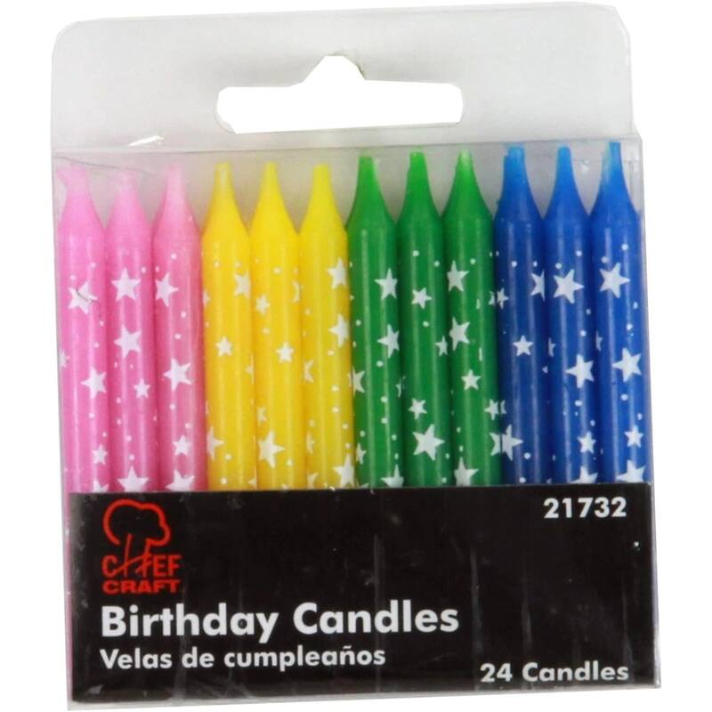 Chef Craft 24pc Assorted Color 2.5 Inch Tall Classic Star Birthday Candles Set