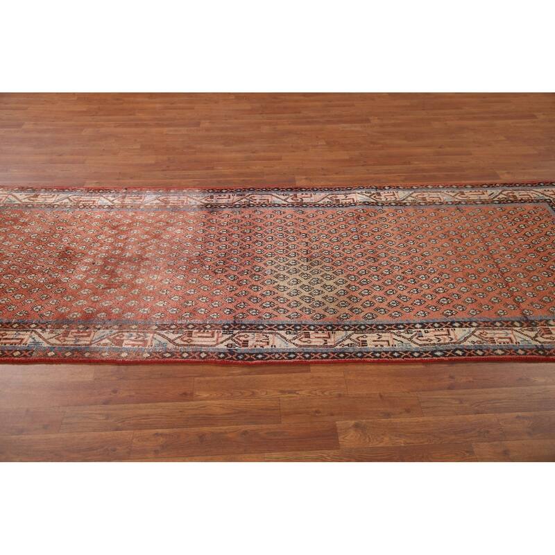 Hand Knotted Oriental 100% Wool Carpet Traditional All-Over Red Botemir Runner Rug - 10' 2'' X 3' 5''