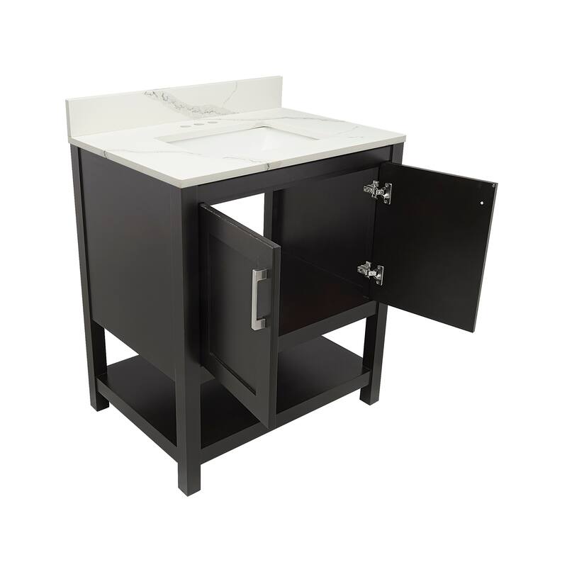 Taos 31" Bathroom Vanity with Cultured Marble Vanity Top Sink in White with White Basin