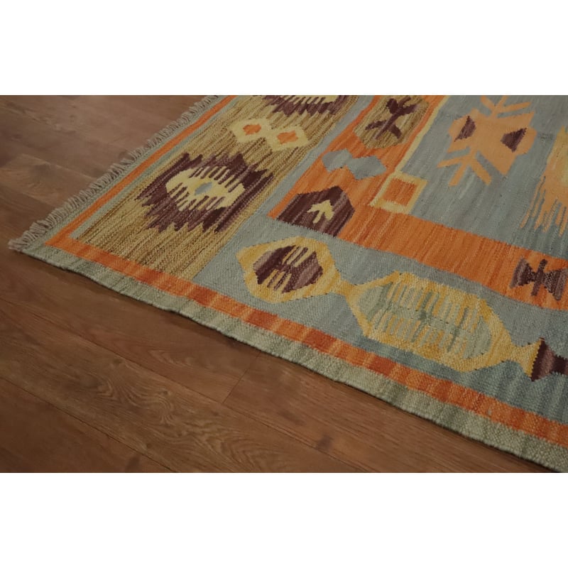 Hand Woven Southwestern Wool Blue Geometric Area Rug - 8' 11'' X 5' 8''