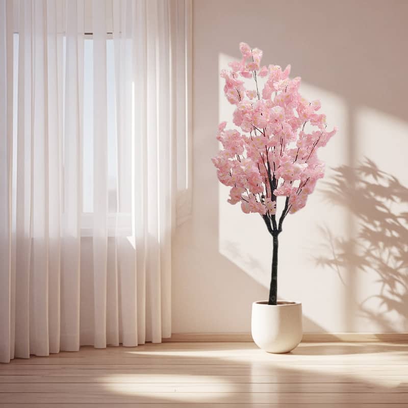Artificial Pink Fake Flower Tree, Cherry Blossom Tree for Home Office Decor - 5 Ft