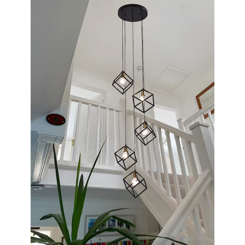 Geometric Pendant Chandelier for Stairway / Staircase, Adjustable Height 5 or 7 Light Cluster