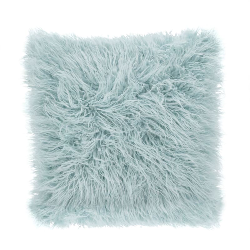 Mongolian Shaggy Faux Fur Throw Pillow - 22x22 - Ice Blue