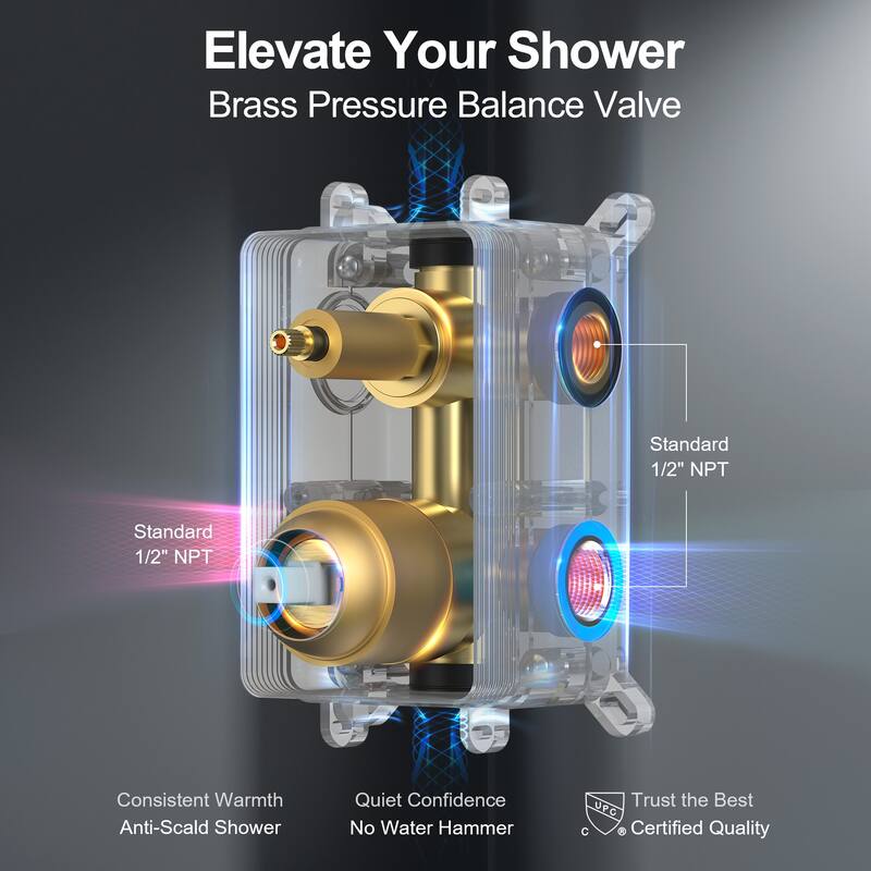 GRANDJOY Dual Shower Heads 10 Inch Ceiling Mounted Rainfall Shower System with Rough-in Valve