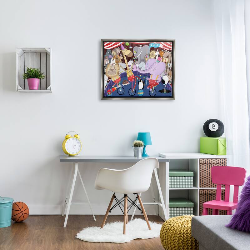 Stupell Animals in Circus Scene Framed Floater Canvas Wall Art Design by Carla Daly