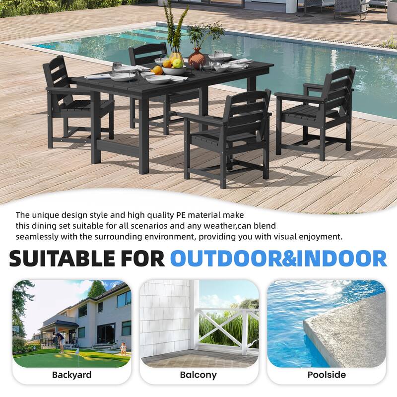 5-Piece HDPE Outdoor Dining Table Sets with Umbrella Hole - 1-Table 4-Chairs