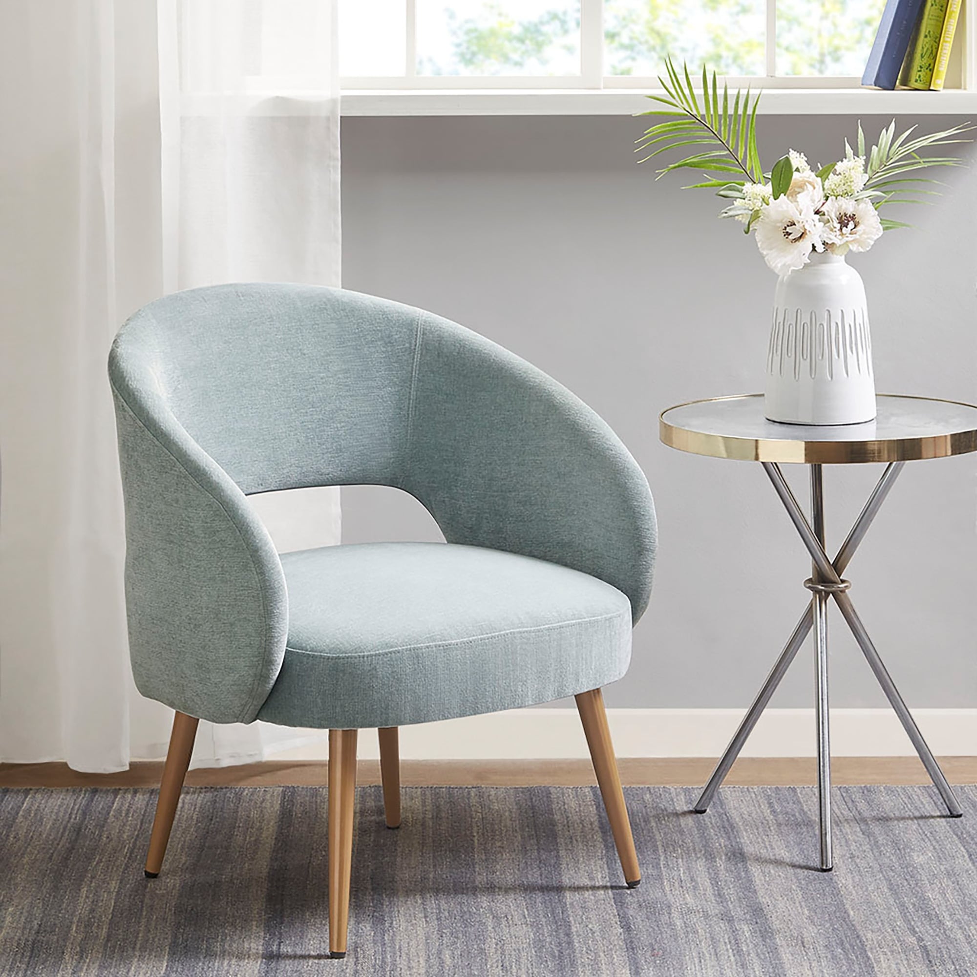 Madison Park Senna Seafoam Open Back Accent chair with Antique Gold Metallic Legs
