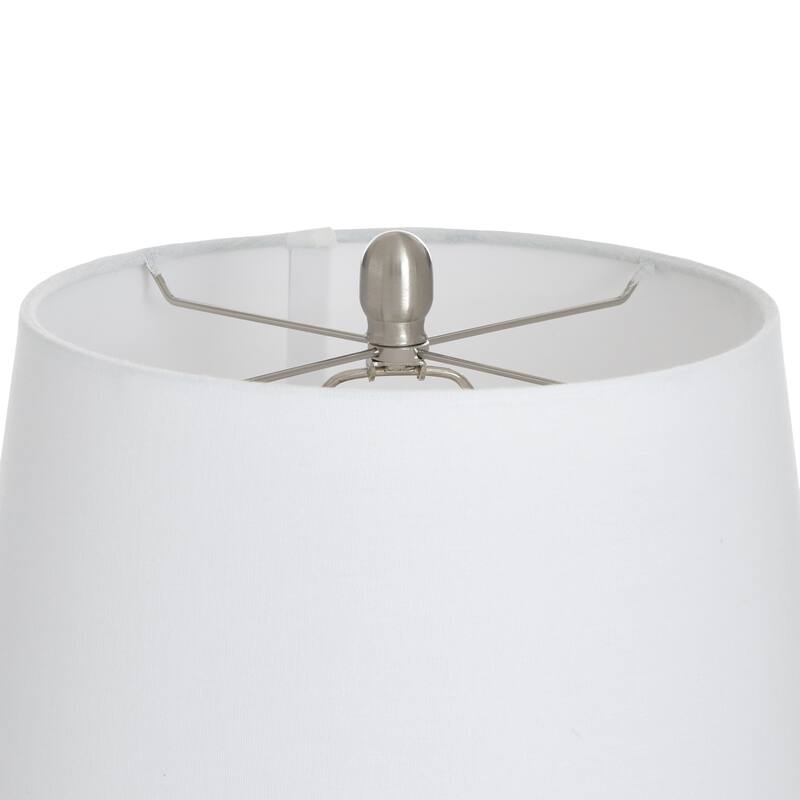 StyleCraft Glass Table Lamp - Clear Seeded & Brushed Steel - White Shade