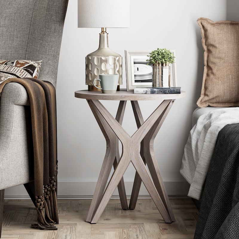 COZAYH Pedestal Farmhouse End Table, Distressed Top with Base for Modern Farmhouse, Boho Decor, Round - Tripod - Light wood