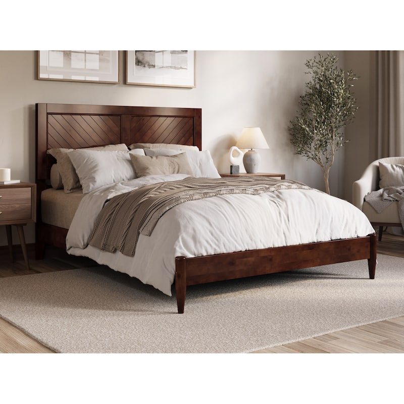 Solid Wood Low Profile Platform Bed - Queen Size, Walnut Finish, Modern Bedroom Furniture