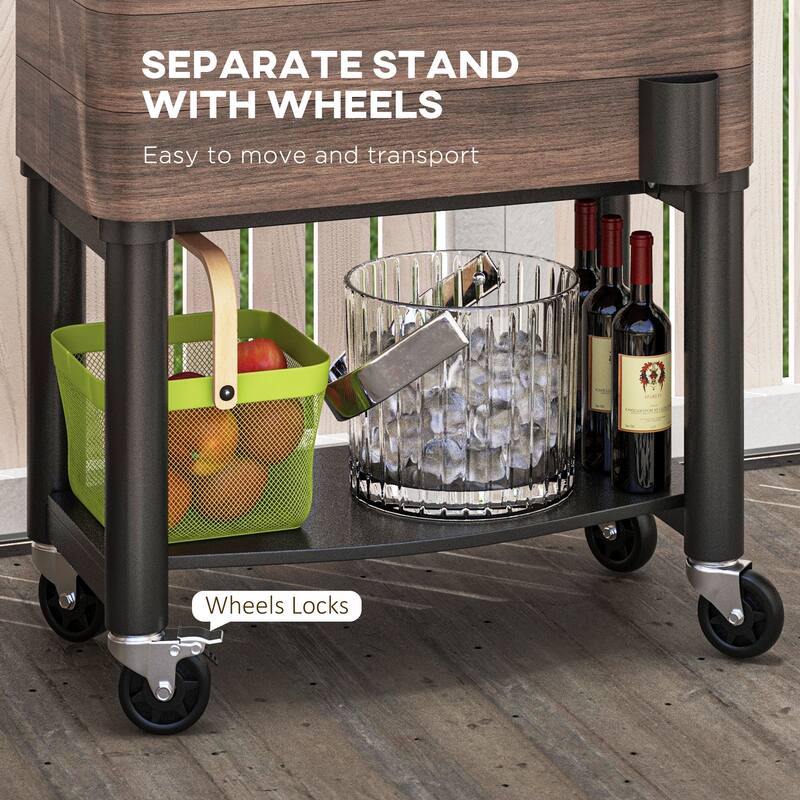 Outsunny Patio Cooler Cart, 60 Qt. Rolling Ice Chest with Shelf, Bottle Opener and Wheels, Outdoor Beverage Cooler