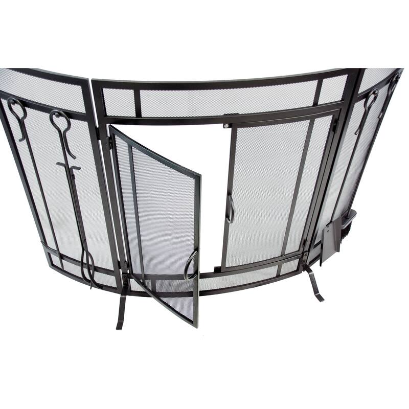 Pleasant Hearth Curved Fireplace Screen with Tools