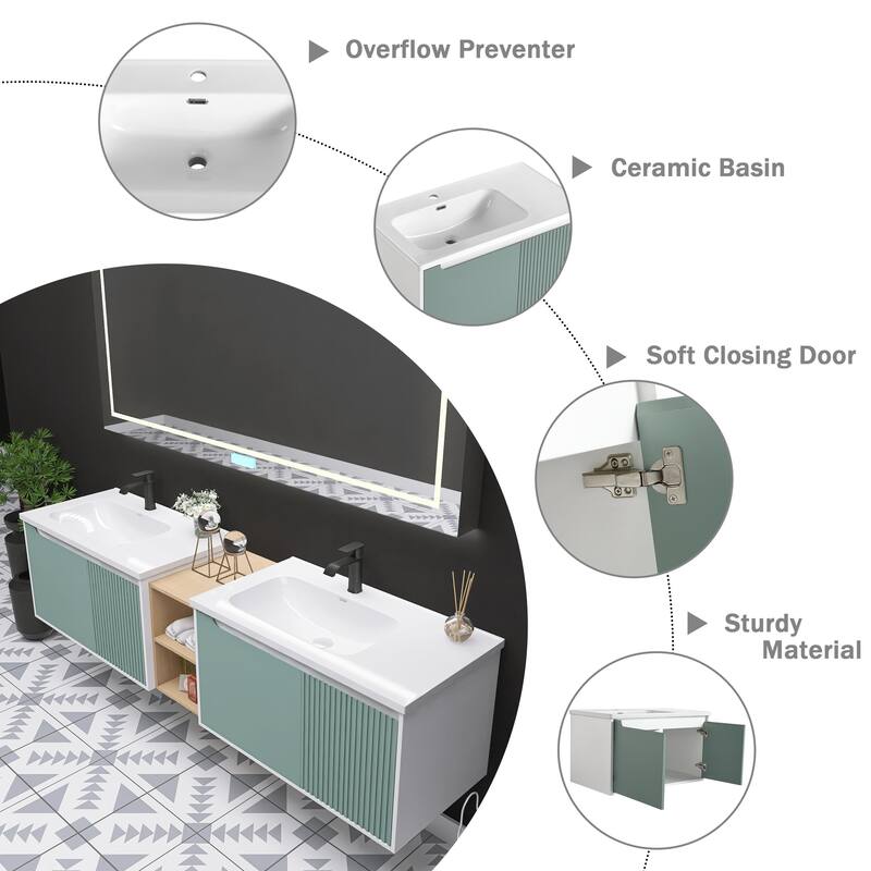 Bathroom Vanity With Sink In 32/36/40/84/76/92 Inch, Floating Bathroom Vanity With Soft Close Door