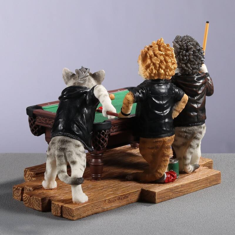 7.09 inches Width Polyresin Edgy Cats Playing Pool Multicolor Finish Figurine