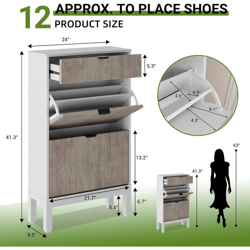 Shoe Storage Cabinet with 2 Flip Drawers and A Drawer
