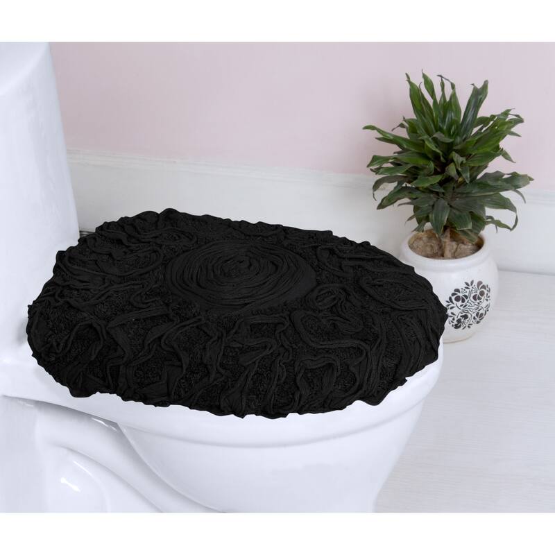 Home Weavers Bell Flower Cotton Soft, Water Absorbent Toilet Seat Lid Cover, Machine Washable 18"x18" Toilet Lid Cover - Black