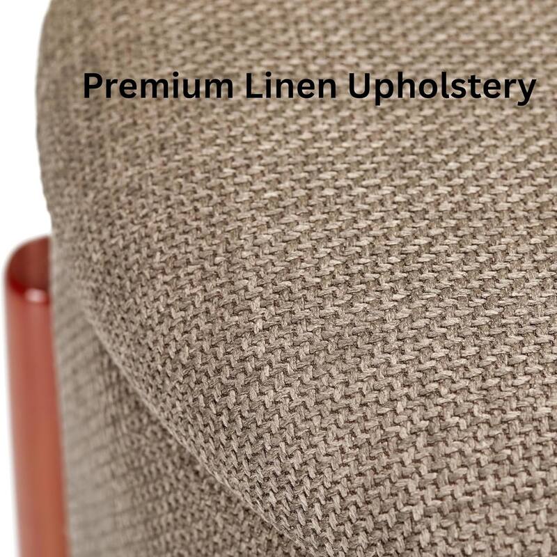 Modern Linen Ottoman with Pine Legs and Hidden Storage Flip Tray