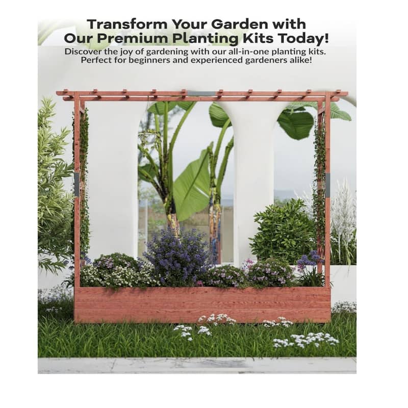 43x17x72Inch Elevated Wooden Garden Bed with Trellis and Hanging Roof Wood Planter Box 4 Drainage Holes