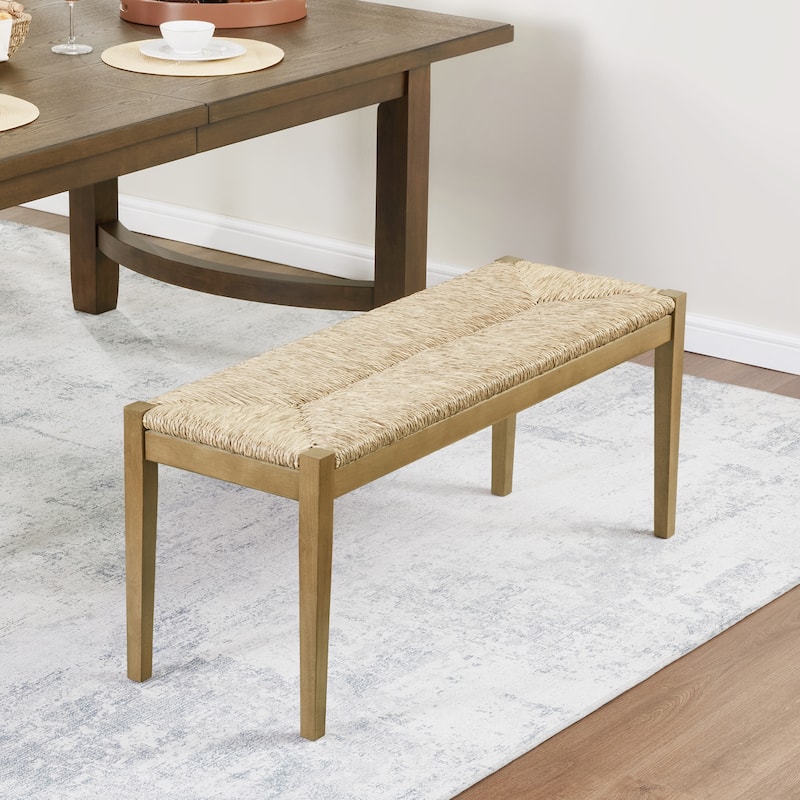 Bohemian 44.5" L Natural Weave Seagrass Rattan Entryway Dining Bench