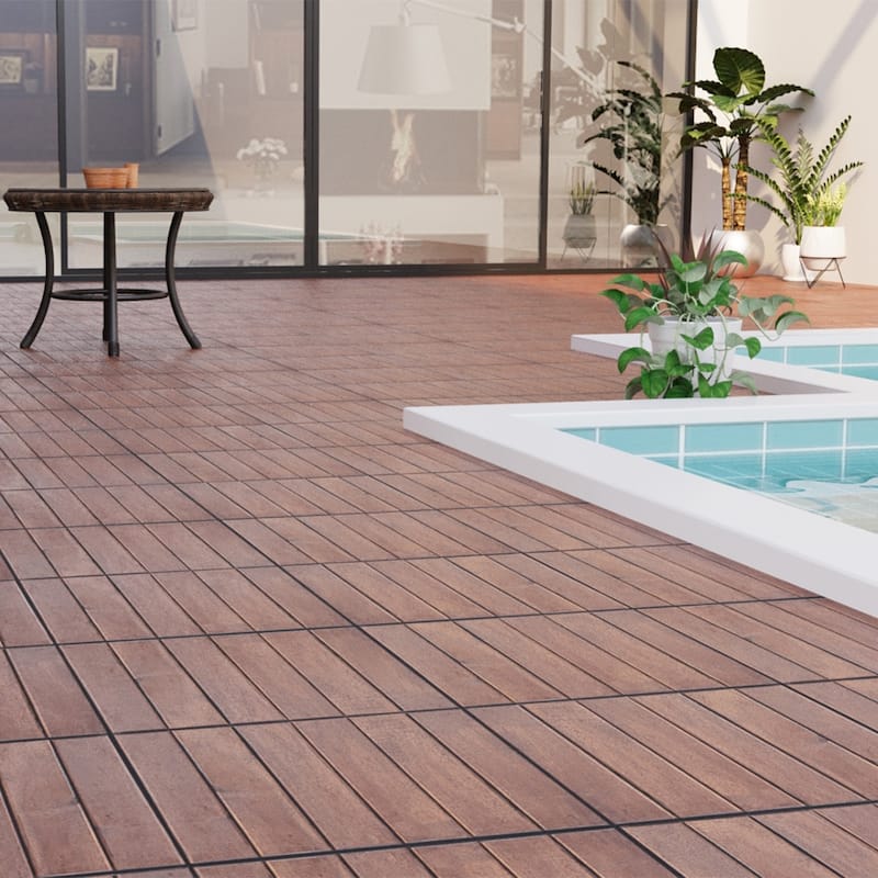1 ft. x 1 ft. Acacia Wood Outdoor Interlocking Deck Tiles, Box of 10