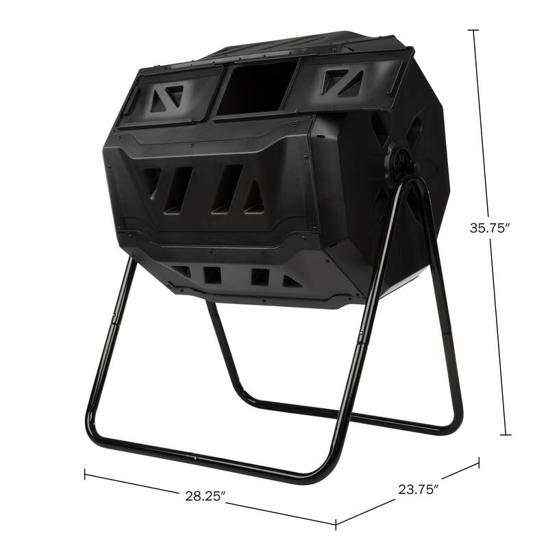 Compost Tumbler - 43Gal Compost Bin with Dual Chambers, 360-Degree Rotating Design, and Garden Gloves Included by Pure Garden
