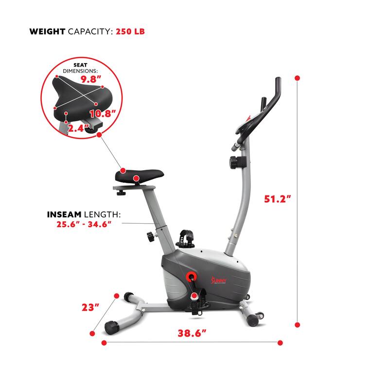 Sunny Health & Fitness Performance Interactive Series Upright Bike - SF-B220030 - Gray - 30.7L x 9.8W x 23.2H
