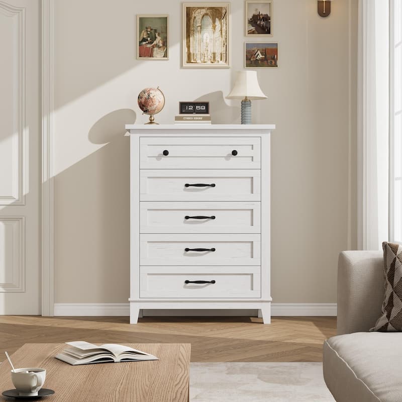 5 Drawer Dresser for Bedroom, Tall Freestanding Chest with Wood Frame and Vertical Storage